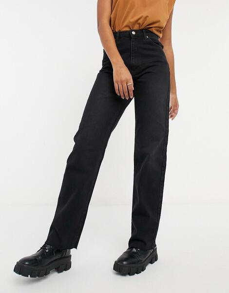 Черные выбеленные прямые джинсы из органического хлопка с завышенной талией -Черный цвет NA-KD 11148610