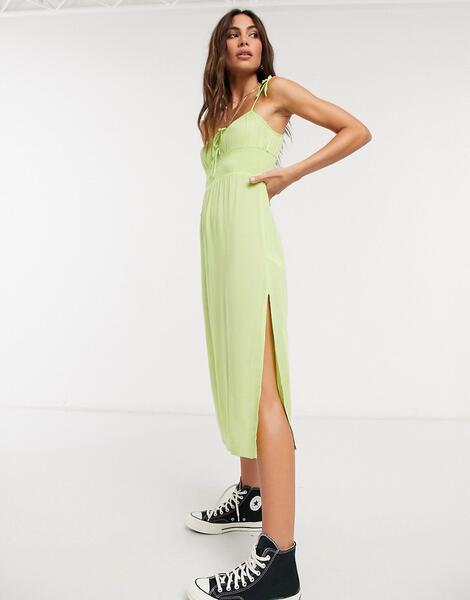 Лаймовое платье миди со сборками -Зеленый цвет TOPSHOP 10785811