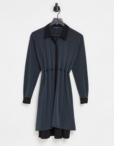 Черное платье-рубашка из комбинированного материала -Черный цвет French Connection 11072342