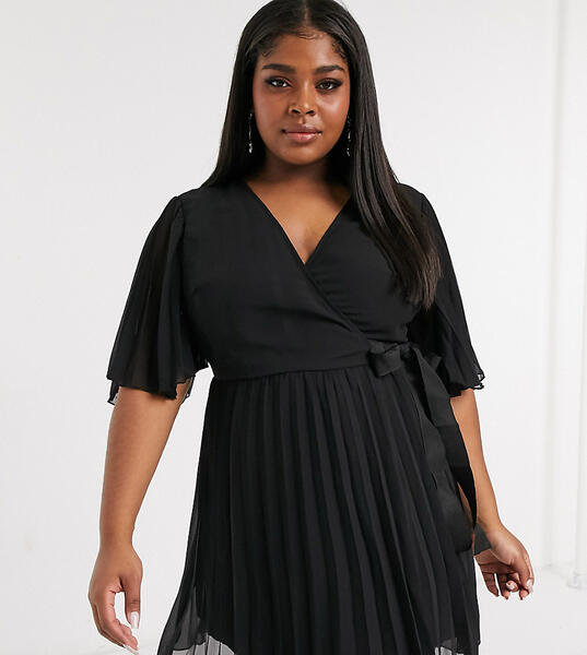 Эксклюзивное платье мини с широкими рукавами и поясом ASOS DESIGN Curve-Черный цвет Asos Curve 9656958