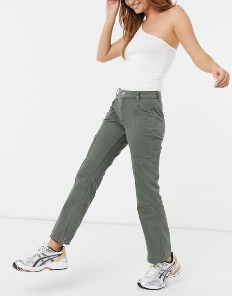 Расклешенные брюки цвета хаки в утилитарном стиле с заниженной талией -Зеленый цвет ASOS DESIGN 11306087