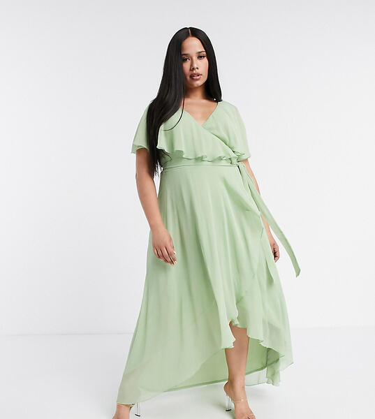 Платье макси с кейпом ASOS DESIGN Curve-Зеленый цвет Asos Curve 9985734
