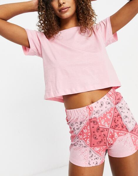 Пижамный комплект с шортами с рисунком пейсли -Розовый цвет Brave Soul 10998217