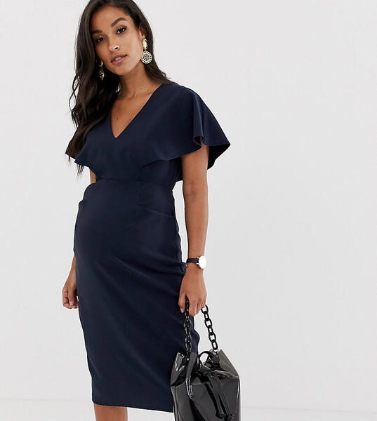 Темно-синее платье-футляр миди с рукавами клеш ASOS DESIGN Maternity-Темно-синий Asos Maternity 9401714