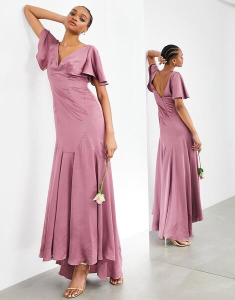 Светло-лиловое атласное платье макси с рукавами клеш -Фиолетовый цвет ASOS Edition 11157257