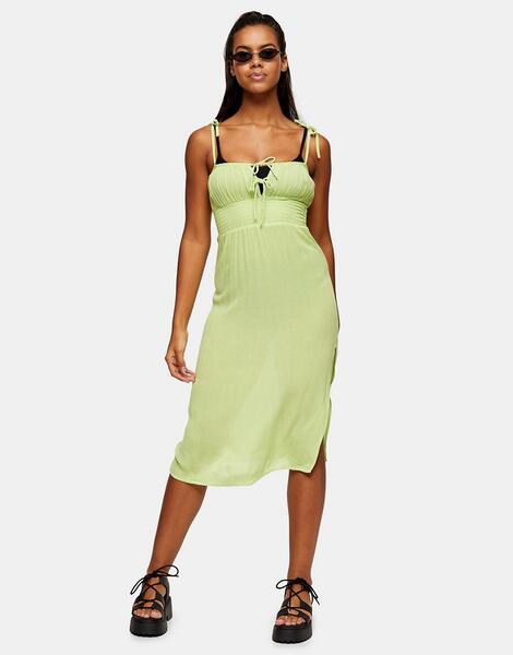 Пляжное платье миди лаймового цвета со сборками спереди -Зеленый цвет TOPSHOP 11955778