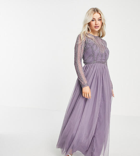 Сиреневое платье макси с украшенным лифом и юбкой из тюля ASOS DESIGN Petite-Фиолетовый цвет Asos Petite 9742747