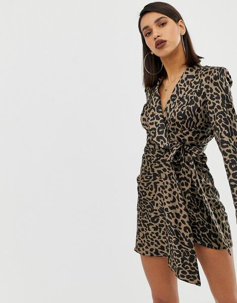 Атласное платье мини с леопардовым принтом -Мульти ASOS DESIGN 7969756