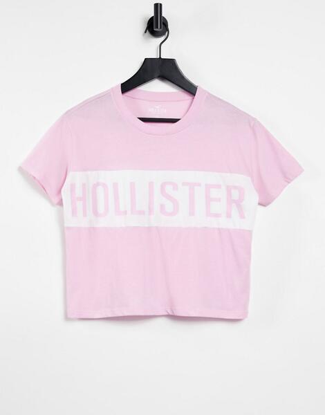 Розовая футболка с полоской с логотипом -Розовый цвет Hollister 11122185