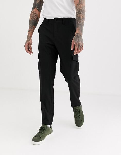 Черные узкие брюки карго с лентами -Черный SELECTED 8749167