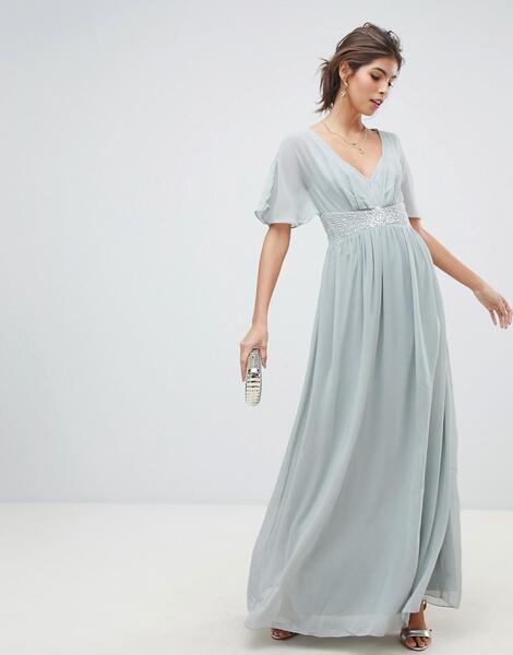 Шифоновое платье макси с рукавами клеш Waterlily-Серый Little Mistress 7889391