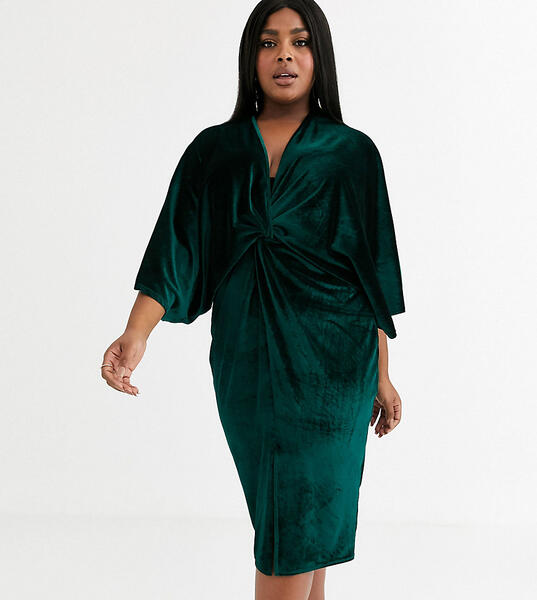Зеленое бархатное платье миди с широкими рукавами -Зеленый Flounce London Plus 9156596