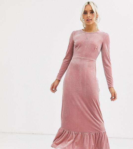 Бархатное платье миди с баской -Розовый Glamorous Petite 8790259