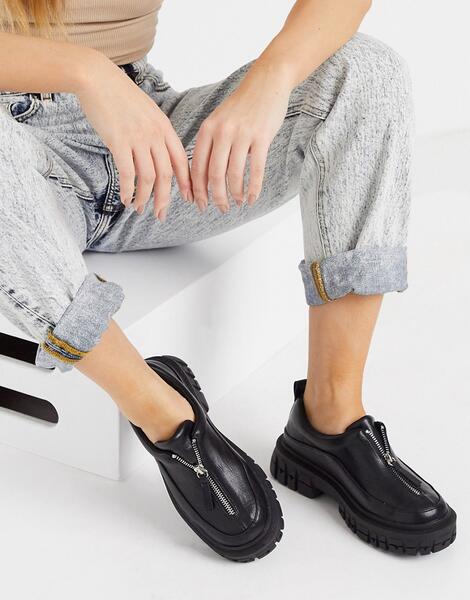 Черные туфли на плоской толстой подошве с молнией спереди Miya-Черный цвет ASOS DESIGN 10805970