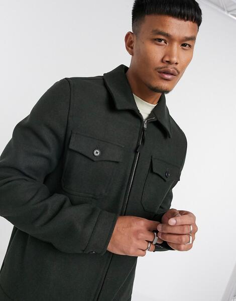 Куртка Харрингтон цвета хаки из ткани с добавлением шерсти -Зеленый ASOS DESIGN 10199209