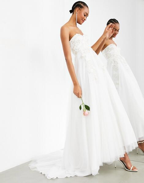 Свадебное платье-бандо с пышной юбкой и цветочной вышивкой Matilda-Белый ASOS Edition 11288056