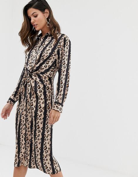 Платье-рубашка в полоску с леопардовым принтом -Мульти Liquorish 8332587