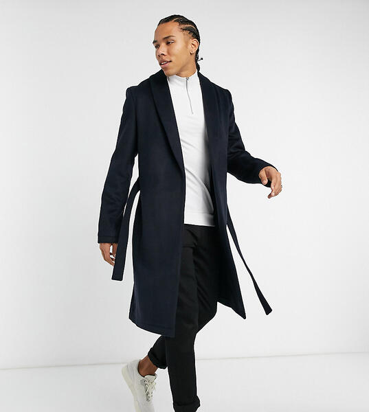 Темно-синее пальто с добавлением шерсти и поясом Tall-Темно-синий ASOS DESIGN 10205190