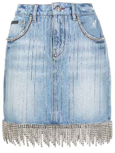 джинсовая юбка мини с бахромой PHILIPP PLEIN 161925125054