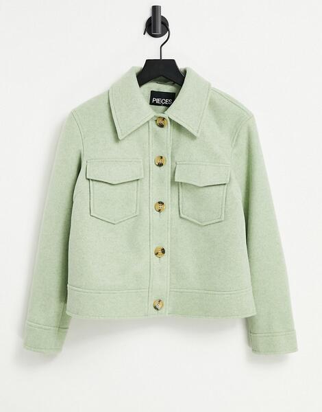 Шалфейно-зеленая куртка прямого кроя с карманами спереди -Зеленый цвет Pieces 11529699