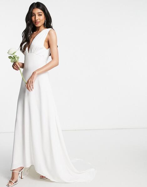 Белое свадебное платье макси с пуговицами и шлейфом -Белый Y.a.s 11402708