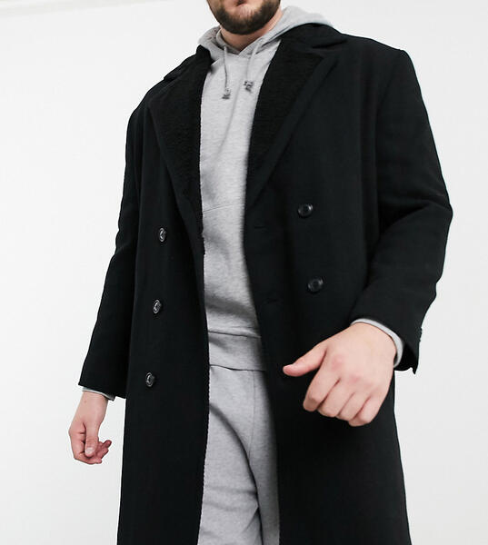 Черное пальто из смесовой шерсти с подкладкой из искусственного меха Plus-Черный ASOS DESIGN 10205092