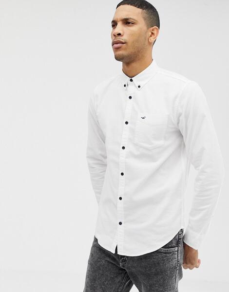 Белая приталенная оксфордская рубашка с логотипом -Белый Hollister 7950193
