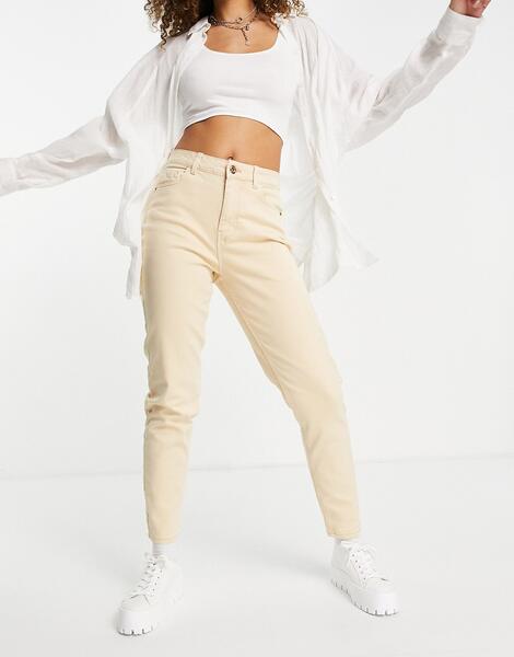 Бежевые джинсы в винтажном стиле с завышенной талией -Белый Pieces 11529715