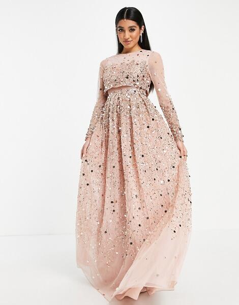 Нежно-розовое платье макси с кроп-топом и пайетками Anarkali-Розовый цвет ASOS DESIGN 10659153