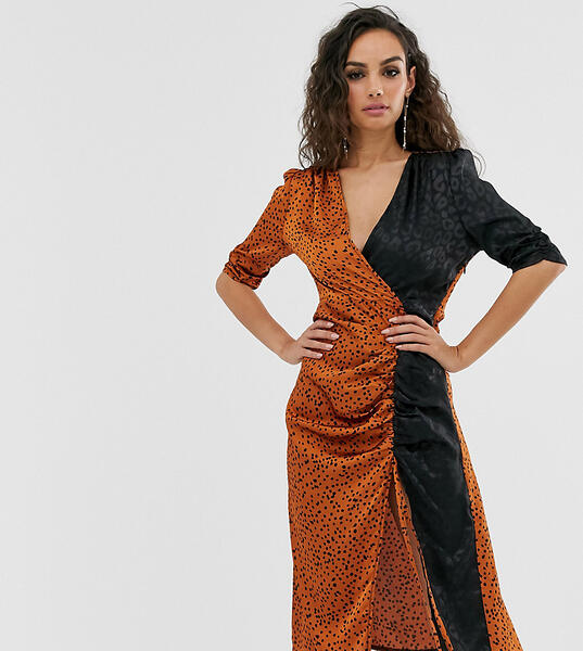 Присборенное платье миди с комбинированным леопардовым принтом -Мульти Outrageous Fortune 8811661