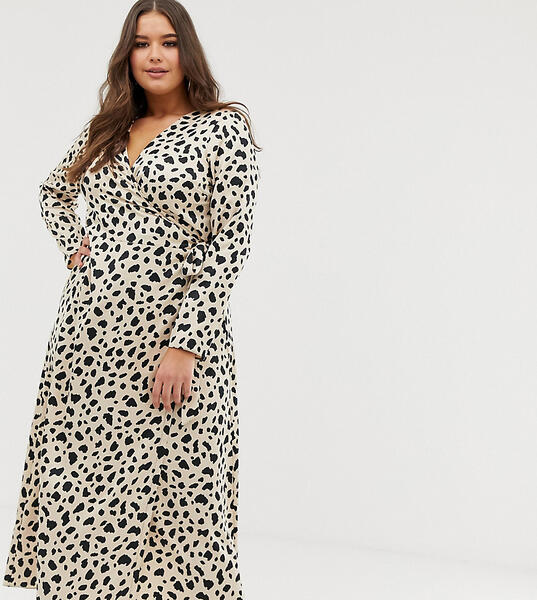 Платье макси с запахом и леопардовым принтом ASOS DESIGN Curve-Мульти Asos Curve 8202528