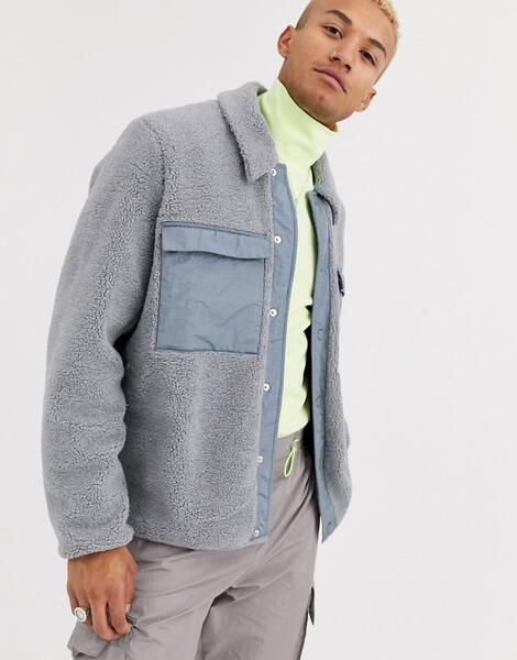 Серая куртка из искусственного меха с карманами -Серый ASOS DESIGN 8575087