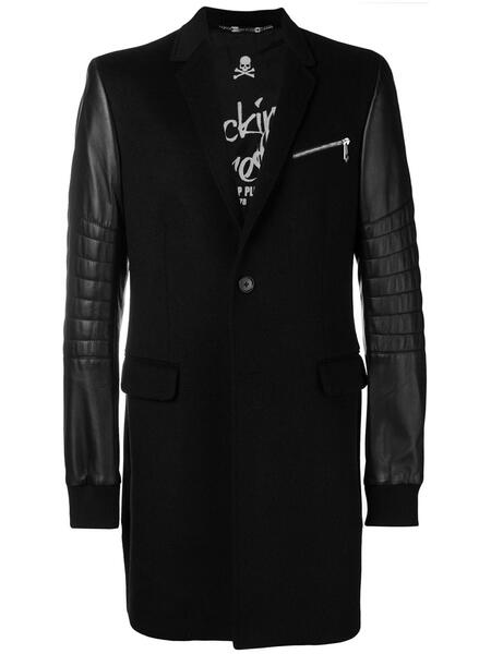 Пальто с кожаными рукавами мужское