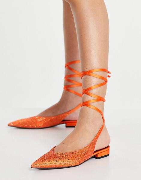 Оранжевые атласные балетки с острым носком и завязкой на ноге Lucent-Оранжевый цвет ASOS DESIGN 11293484
