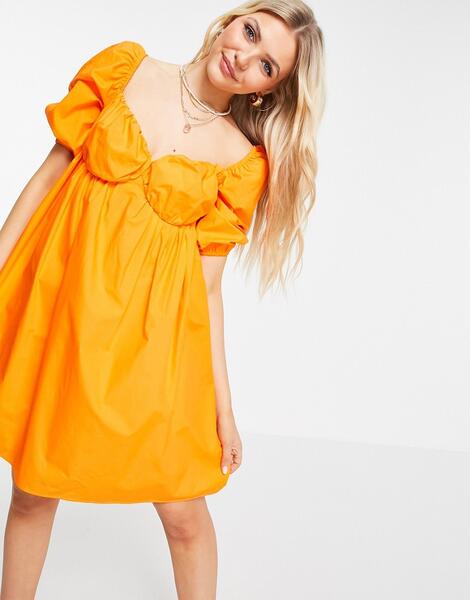 Оранжевое платье трапециевидного кроя с пышными рукавами -Оранжевый цвет Pimkie 11883126