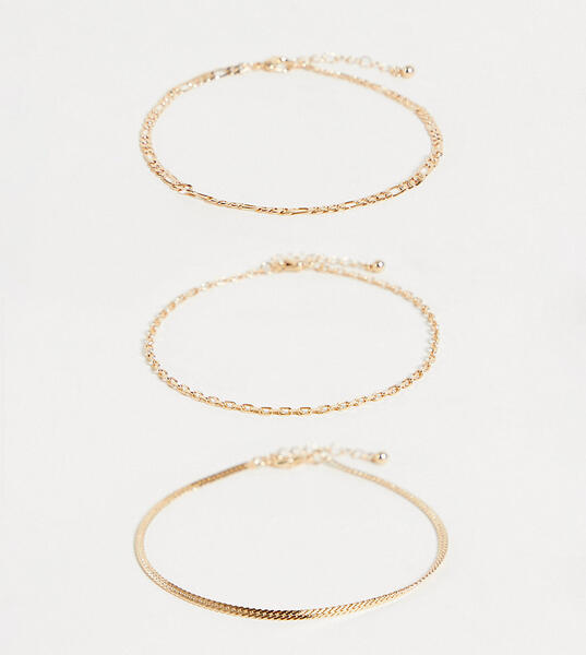 Набор из 3 золотистых браслетов-цепочек на ногу ASOS DESIGN Curve-Золотистый Asos Curve 12015348