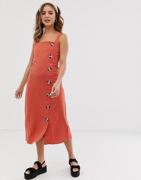 Платье-сарафан миди с крупными пуговицами -Оранжевый ASOS DESIGN 7940982