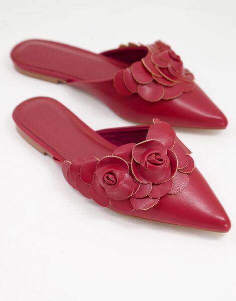 Бордовые балетки-мюли с заостренным носком и 3D-цветами Larch-Красный ASOS DESIGN 11410813