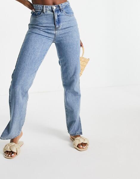 Винтажно-выбеленные джинсы с завышенной талией и разрезами -Голубой Lost Ink 11516449