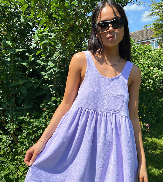 Сиреневое летнее платье из махровой ткани -Фиолетовый цвет Collusion 11541966