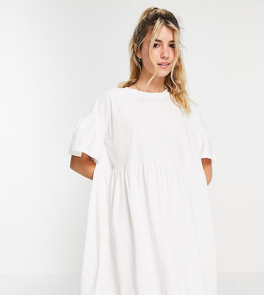 Эксклюзивное платье с присборенной юбкой и расклешенными рукавами белого цвета x Olivia Bowen-Белый In The Style 11744096