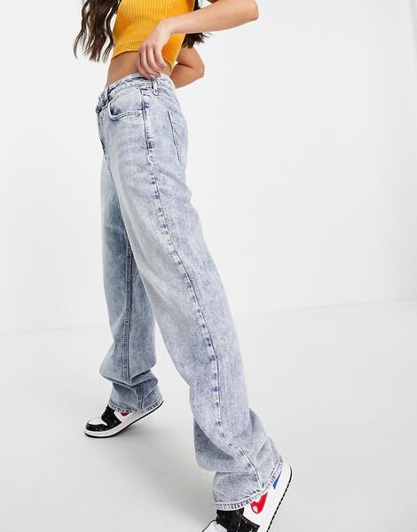 Голубые прямые джинсы с эффектом кислотной стирки в стиле 90-х -Голубой River Island 11782288