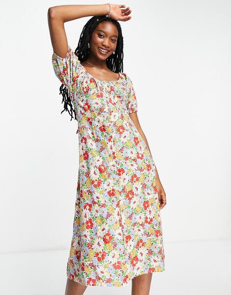 Присборенное спереди платье миди с цветочным принтом -Multi Influence 11721140