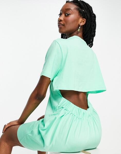 Платье-футболка мини цвета зеленого яблока с открытой спиной -Зеленый цвет ASOS DESIGN 102104971