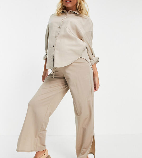 Светло-бежевые брюки винтажного кроя с эффектом льняной ткани ASOS DESIGN Maternity-Нейтральный Asos Maternity 11638413