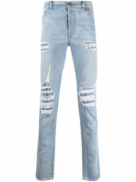 прямые джинсы с эффектом потертости BALMAIN 163057255148
