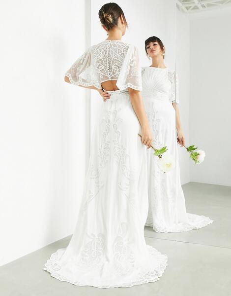 Свадебное платье с расклешенными рукавами и винтажной вышивкой Savannah-Белый ASOS Edition 11126574