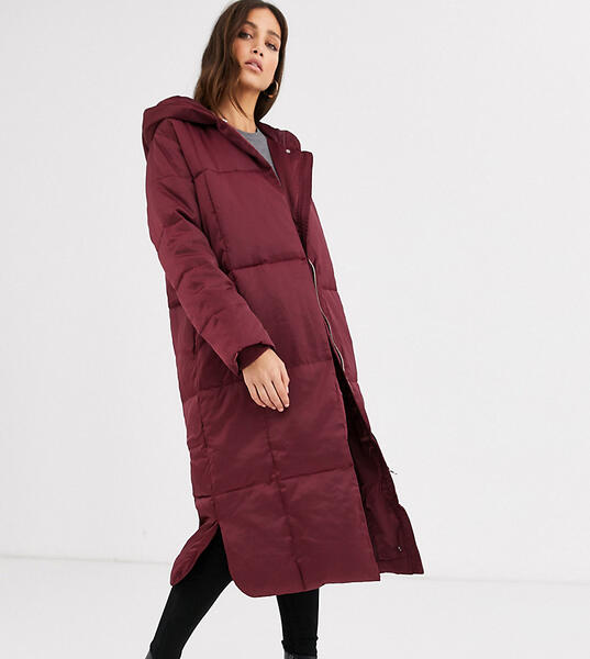 Темно-красное дутое длинное пальто ASOS DESIGN Tall-Серый Asos Tall 8345650
