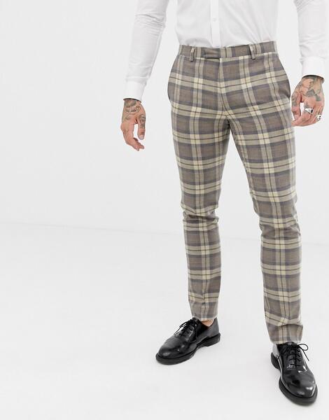 Светло-бежевые брюки скинни в клетку Twisted Tailor - Серый 1319001
