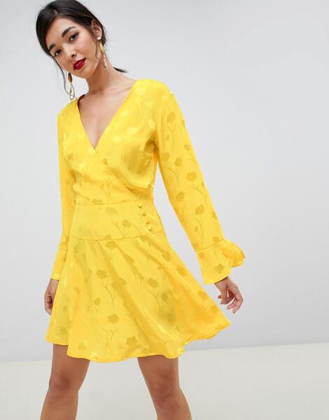 Жаккардовое приталенное платье мини ASOS DESIGN - Желтый 1333878